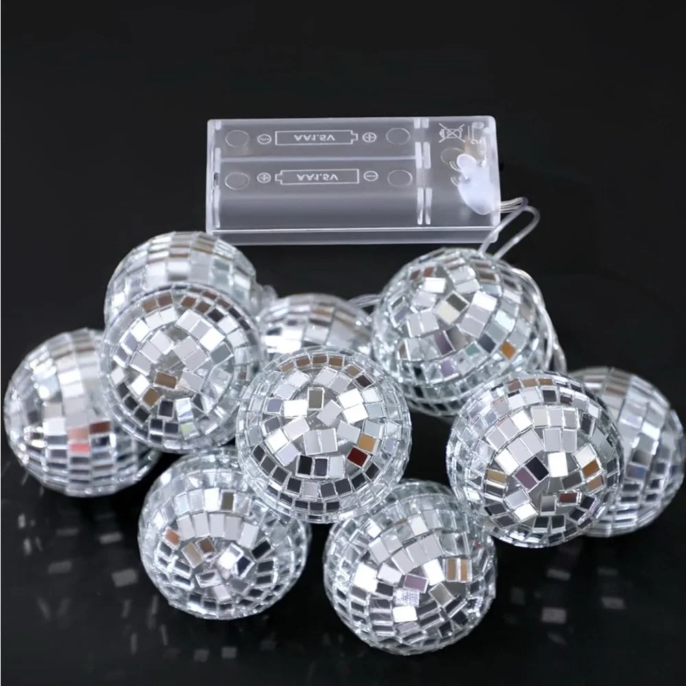 Christian Siriano Led Silver Disco Ball String Lights with 10 Bulbs NWT